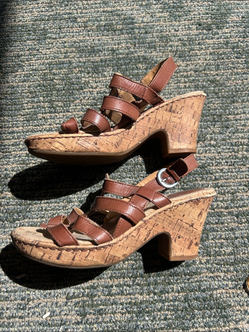 boc Brown Multi-Strap Leather Wedge Sandals